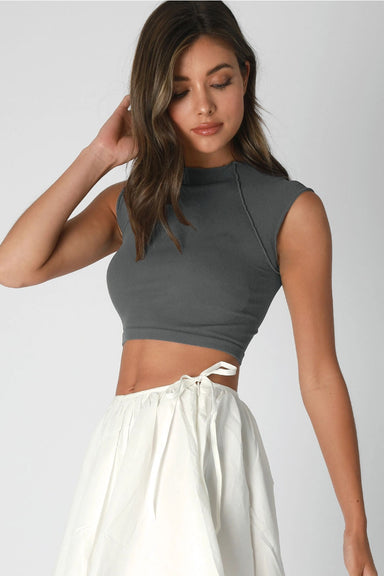 Niki Biki - Exposed Seam Crop Top - Black Pearl - Side