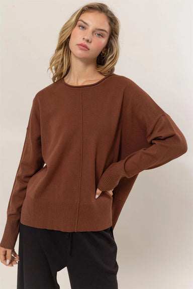 Double Zero - Drop Shoulder Pullover Sweater - Chestnut - Front