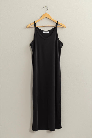 Double Zero - Soft V Neck Midi Dress - Black - Front