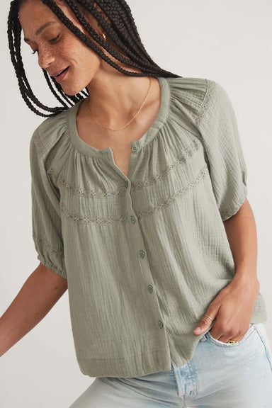 Marine Layer - Wren Puff Sleeve Top - Faded Olive - Side